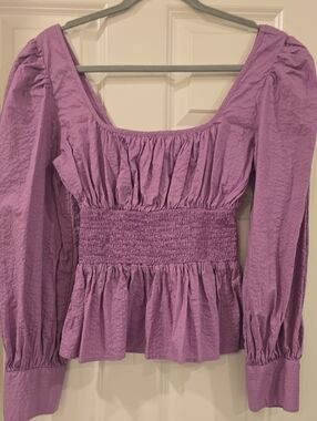 Ciao Lucia Lavender Smocked-Waist Long Sleeve Blouse
